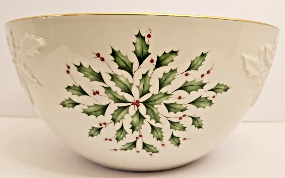 LENOX 10.25" Large Serving Bowl HOLIDAY Dimension Collection New No Box Gold Rim